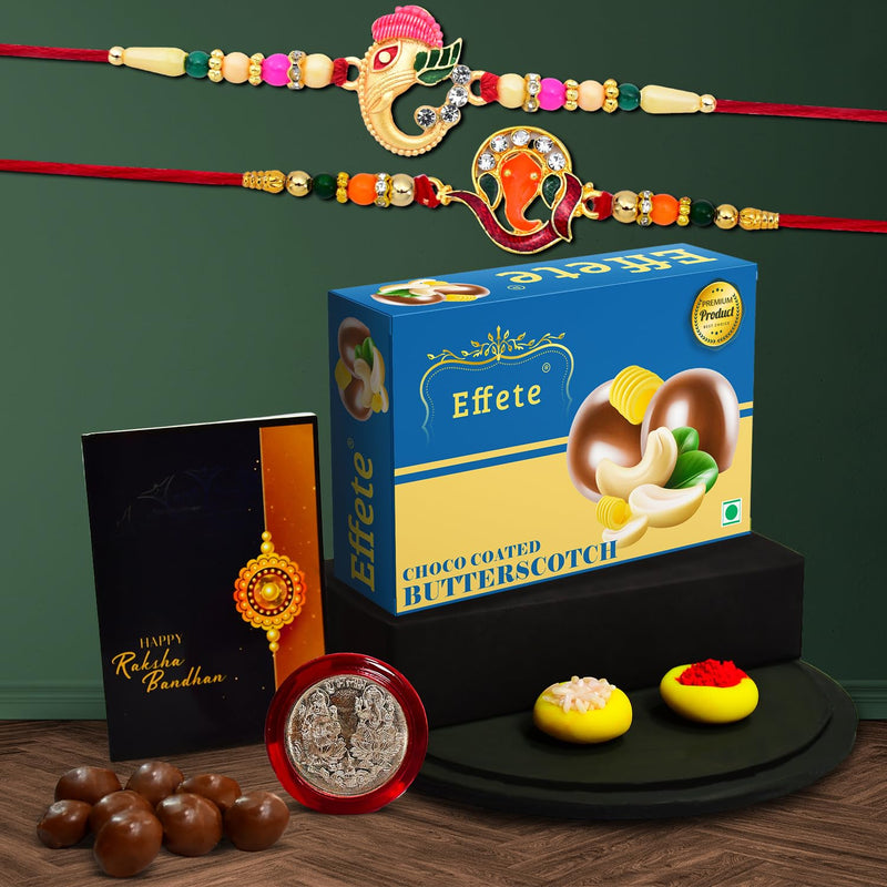 (K2_251+258_bs32) Rakhi Combo With Chocolate Butter Scotch 32gm Rakhi  Chocolate For Brother Fancy Rakhis For Men Stylish Rakhi With Gift Rakhi Combo Set Of 2 Chocolate