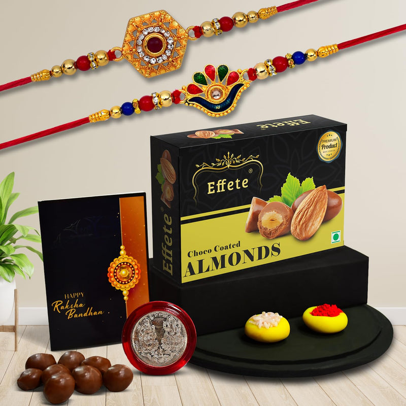 (K2_313+314_ca32) Rakhi Combo With Chocolate Almonds 32gm Stylish Rakhi For Brother Rakhi  Chocolate For Brother Rakhi Brother Rakhi With Gift Handmade Rakhi Set Of 2 Rakhi