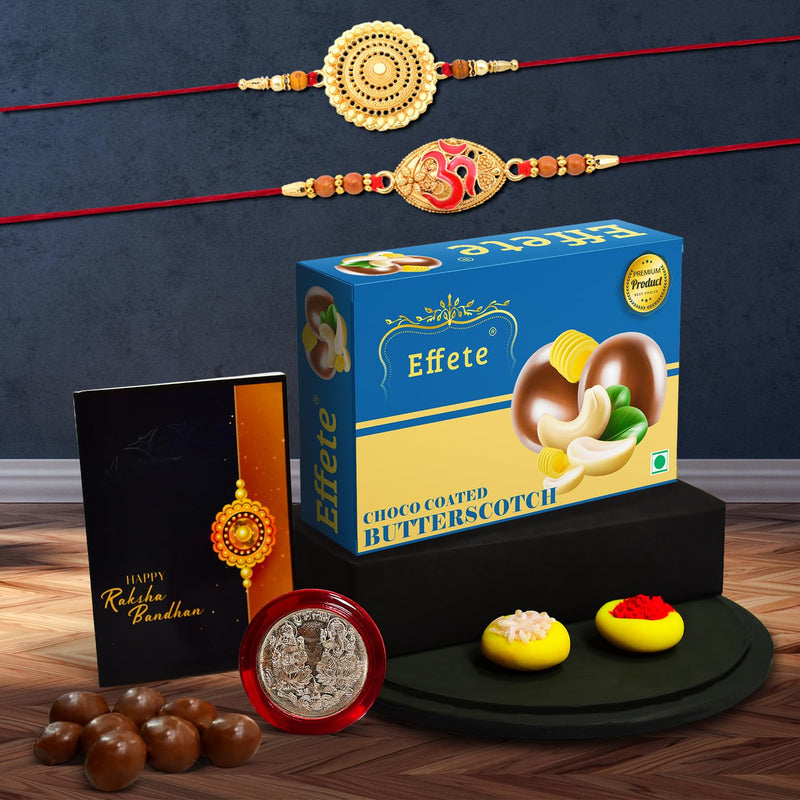(K2_402+403_bs32) Rakhi Combo With Chocolate Butter Scotch 32gm Rakhi  Chocolate For Brother Fancy Rakhis For Men Stylish Rakhi With Gift Rakhi Combo Set Of 2 Chocolate