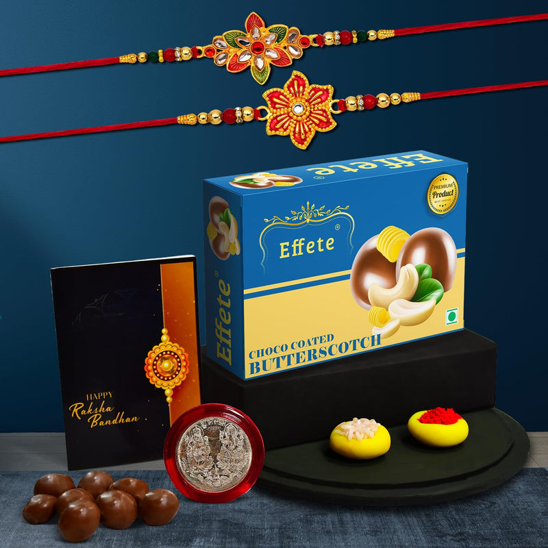 (K2_522+526_bs32) Rakhi Combo  Chocolate Butter Scotch 32gm Rakhi  Chocolate For Brother  Fancy Rakhis For Men Stylish  Rakhi With Gift  Rakhi Combo  Set Of 2  Chocolate