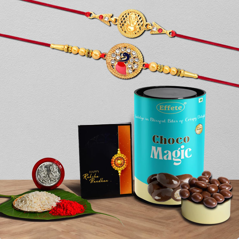 (K2_431+432_cm) Rakhi Combo With Chocolate Magic  Rakhi For Brother With Gift  Chocolate Gift Pack Rakhi With Chocolate Gift Hemper  Fancy Rakhi For Men  Set Of 2
