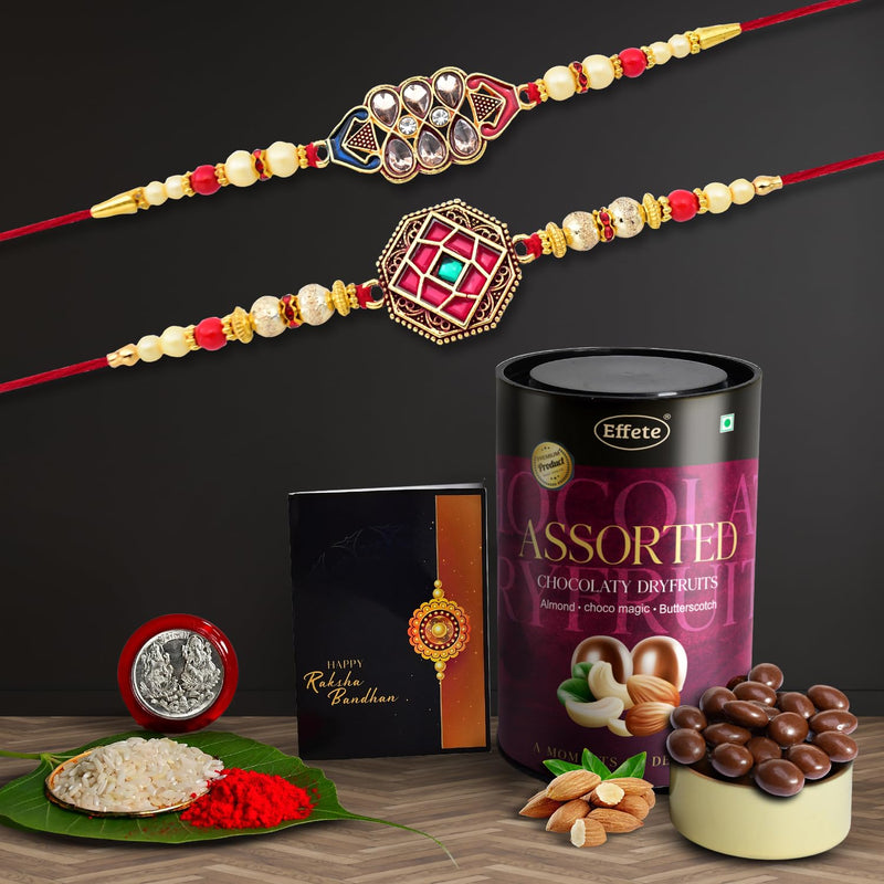 (K2_420+421_as) Rakhi Combo With Assorted Chocolate Dryfruits 96gm Stylish Rakhi For Brother Rakhi  Chocolate For Brother Rakhi Brother Rakhi With Gift Handmade Rakhi Set Of 2 Rakhi