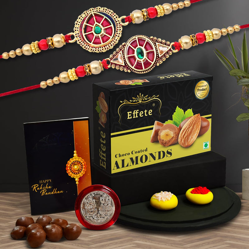 (K2_422+424_ca32) Rakhi Combo With Chocolate Almonds 32gm Stylish Rakhi For Brother Rakhi  Chocolate For Brother Rakhi Brother Rakhi With Gift Handmade Rakhi Set Of 2 Rakhi