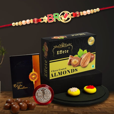 (K1_12_ca32) Rakhi Combo With Chocolate Almonds 32gm Rakhi  Chocolate For Brother Rakhi With Chocolate Rakhi With Gift Rakhi Combo Set Of 1 Rakhi Chocolate