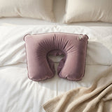 Inflatable U Shape Velvet Travel Neck Pillow For Flight Rest (1 Pc)