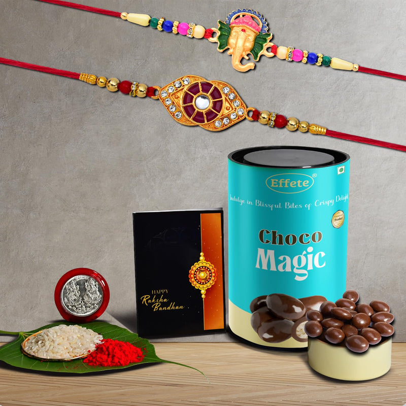 Rakhi (K2_554+555_cm)  Chocolate Magic Rakhi For Brother With Gift Rakhi With Chocolate Rakhi Combo For Brother Set Of 2 Rakhi Chocolate