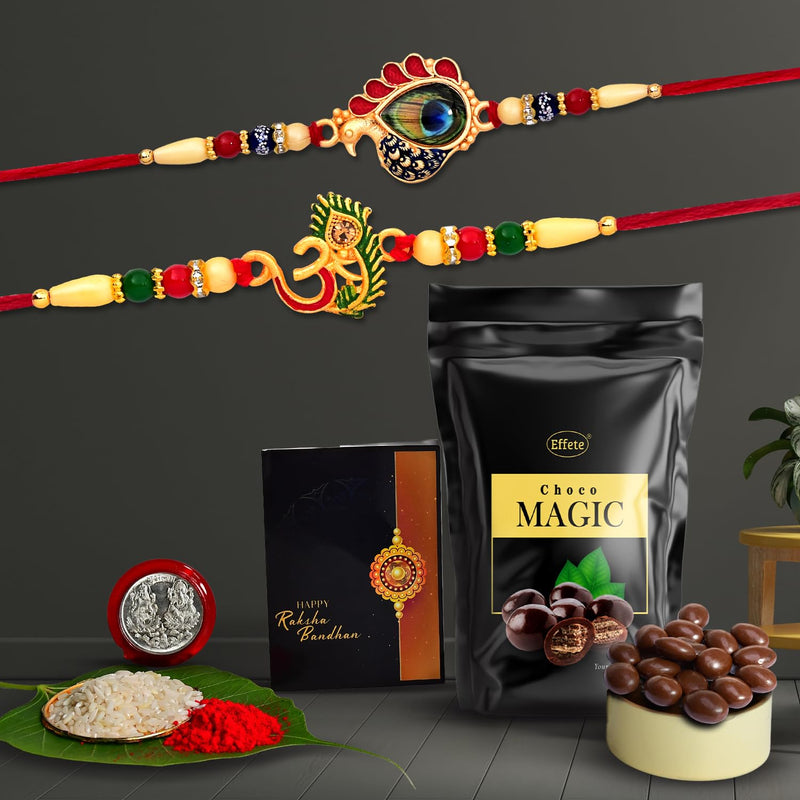 Rakhi (K2_308+905_sm40)  Choco Magic (Pouch) Rakhi  Chocolate For Brother Rakhi With Chocolate Rakhi With Gift Rakhi Combo Set Of 2 Rakhi Chocolate