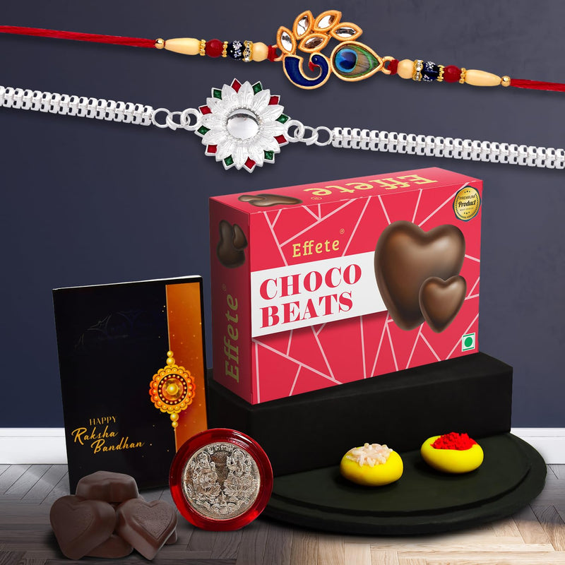 (K2_535+a4_cb32) Rakhi Combo With Chocolate Beats 32gm Stylish Rakhi For Brother Rakhi  Chocolate For Brother Rakhi Brother Rakhi With Gift Handmade Rakhi Set Of 2 Rakhi