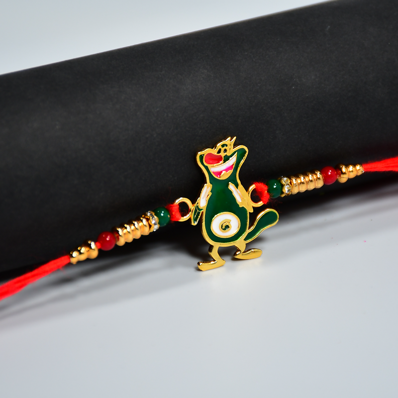 Funny Cartoon Character Kids Rakhi With Beaded Red Thread