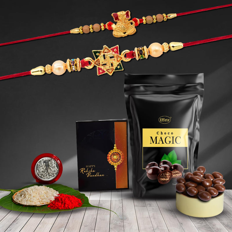 (K2_3+10_sm) Rakhi Combo With Choco Magic (Pouch) Rakhi  Chocolate For Brother Rakhi With Chocolate Rakhi With Gift Rakhi Combo Set Of 2 Rakhi Chocolate