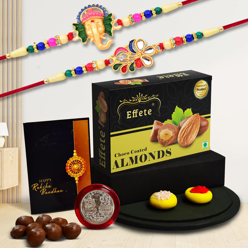 (K2_555+556_ca32) Rakhi Combo With Chocolate Almonds 32gm Stylish Rakhi For Brother Rakhi  Chocolate For Brother Rakhi Brother Rakhi With Gift Handmade Rakhi Set Of 2 Rakhi