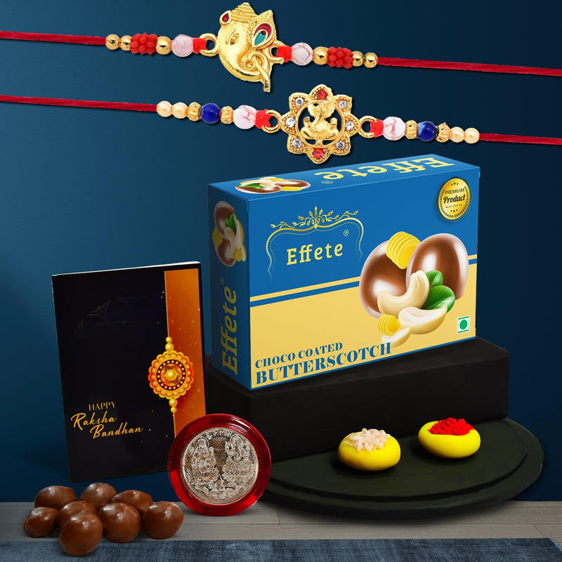 Rakhi (K2_14+15_bs32)  Chocolate Butter Scotch 32gm Rakhi For Brother With Gift  Rakhi With Chocolate Rakhi Combo For Brother  Set Of 2 Rakhi  Chocolate