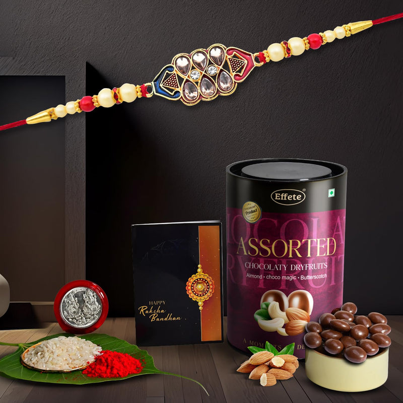 Diamond Design Rakhi For Brother Set Of 1 With Assorted Chocolate Dryfruits 96gm (K1_421_as)