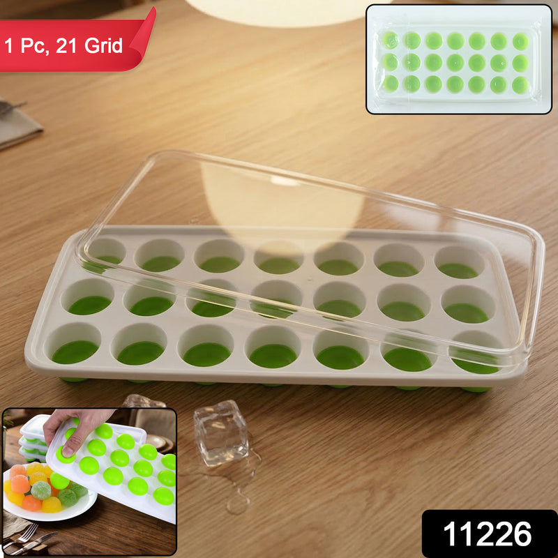 21 Grid Plastic Round Pop Ice Cube Tray With Lid (1 Pc)