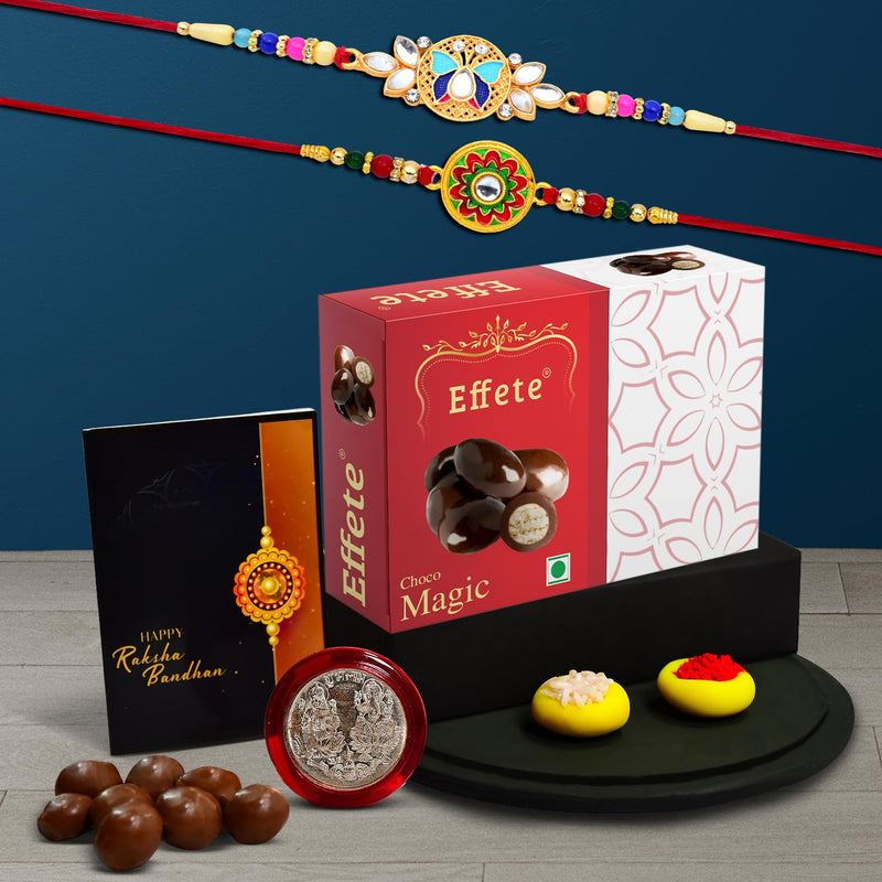 Rakhi (K2_513+514_em32)  Chocolate Magic 32gm Rakhi For Brother With Gift Rakhi With Chocolate Rakhi Combo For Brother Set Of 2 Rakhi Chocolate