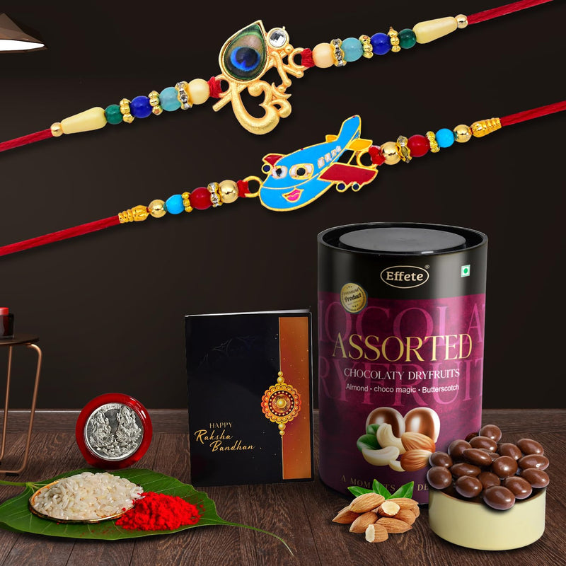 Rakhi (K2_267+438_as)  Assorted Chocolate Dryfruits 96gm Rakhi For Brother With Gift  Fancy Rakhis For Men Stylish Rakhi Combo For Brother  Set Of 2 Rakhi  Chocolate