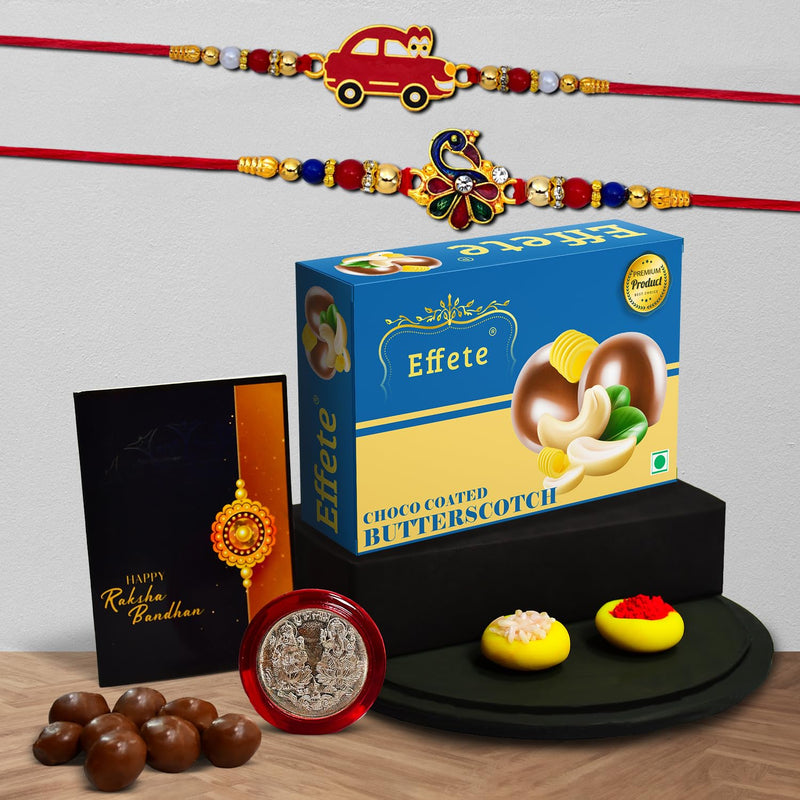 (K2_315+316_bs32) Rakhi Combo With Chocolate Butter Scotch 32gm  Stylish Rakhi For Brother  Rakhi  Chocolate For Brother  Rakhi Brother  Rakhi With Gift  Handmade Rakhi  Set Of 2