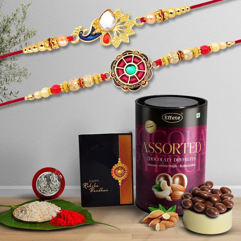 Rakhi (K2_414+415_as)  Assorted Chocolate Dryfruits 96gm Rakhi Combo With Card And Chocolate Chocolates Gift Pack Rakhi  Chocolate For Brother Rakhi With Gift Set Of 2 Rakhi