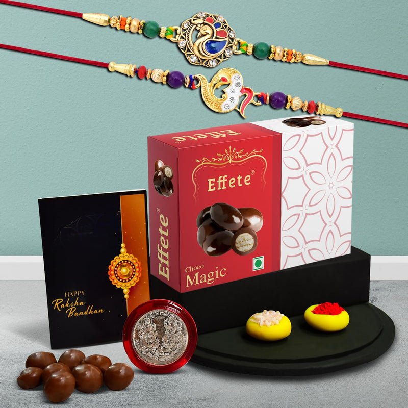 Rakhi (K2_408+411_em32)  Chocolate Magic 32gm Rakhi For Brother With Gift  Handmade Rakhi Rakhi Combo For Brother  Stylish Rakhi For Brother  Set Of 2 Rakhi