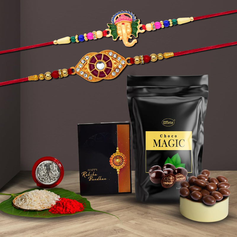 (K2_554+555_sm) Rakhi Combo With Choco Magic (Pouch) Rakhi For Brother With Gift  Chocolate Gift Pack Rakhi With Chocolate Gift Hemper  Fancy Rakhi For Men  Set Of 2
