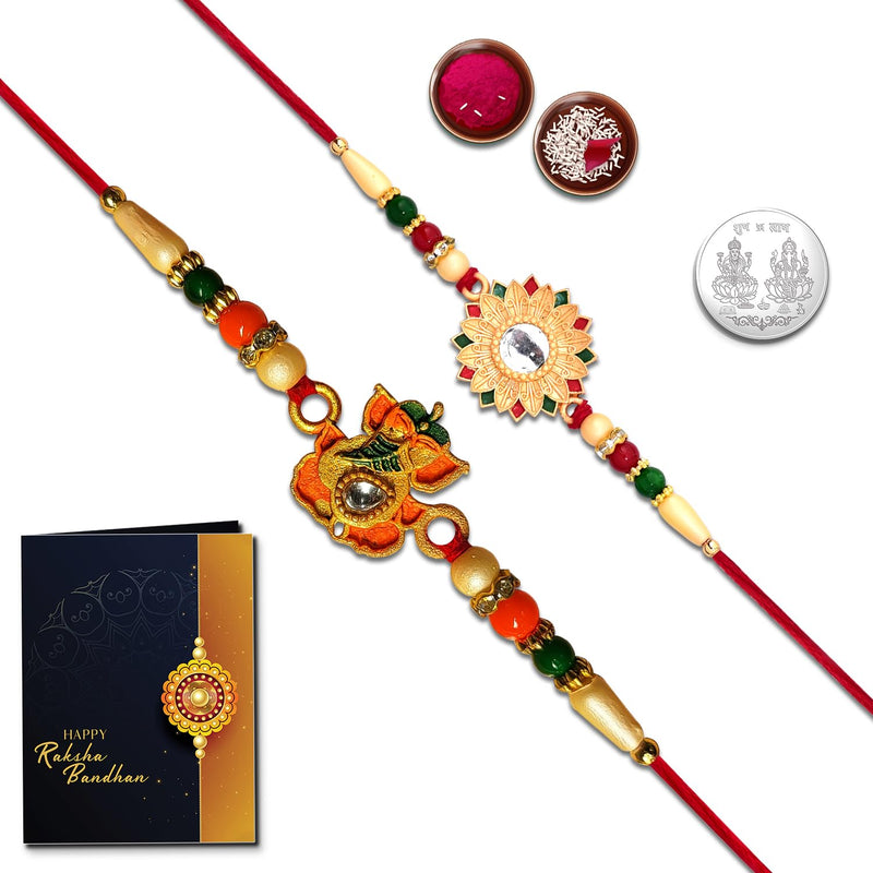 Unisex-adult Rakhi (K2_526+535) Pooja Coin  Rakhi Card Lumba Rakhi For Bhabhibhai Bhabhi Rakhi Setrakhi For Brother  Bhabhisilver Rakhi For Brotherrakhi For Brotherrakhi Set Of 1