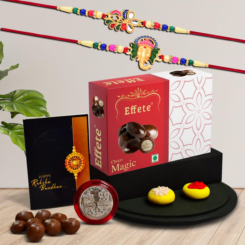 Rakhi (K2_555+556_em32)  Chocolate Magic 32gm Rakhi  Chocolate For Brother Rakhi With Chocolate Rakhi With Gift Rakhi Combo Set Of 2 Rakhi Chocolate