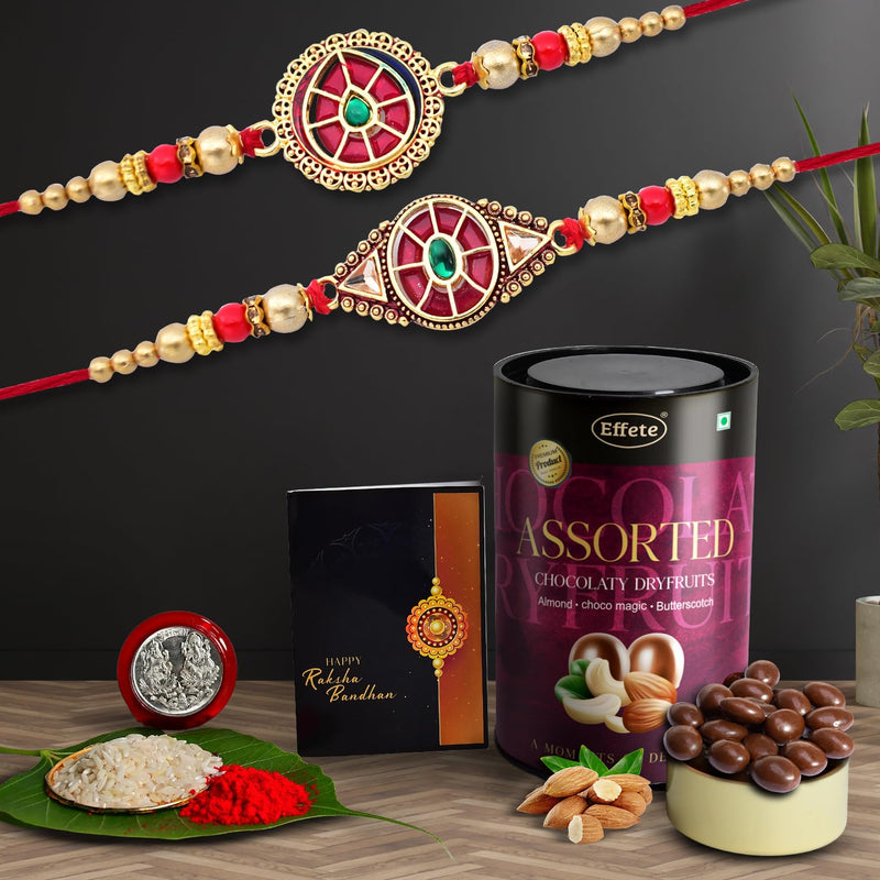 Rakhi (K2_422+424_as)  Assorted Chocolate Dryfruits 96gm  Rakhi Combo With Card And Chocolate  Chocolates Gift  Rakhi  Chocolate For Brother  Rakhi With Gift  Set Of 2 Rakhi