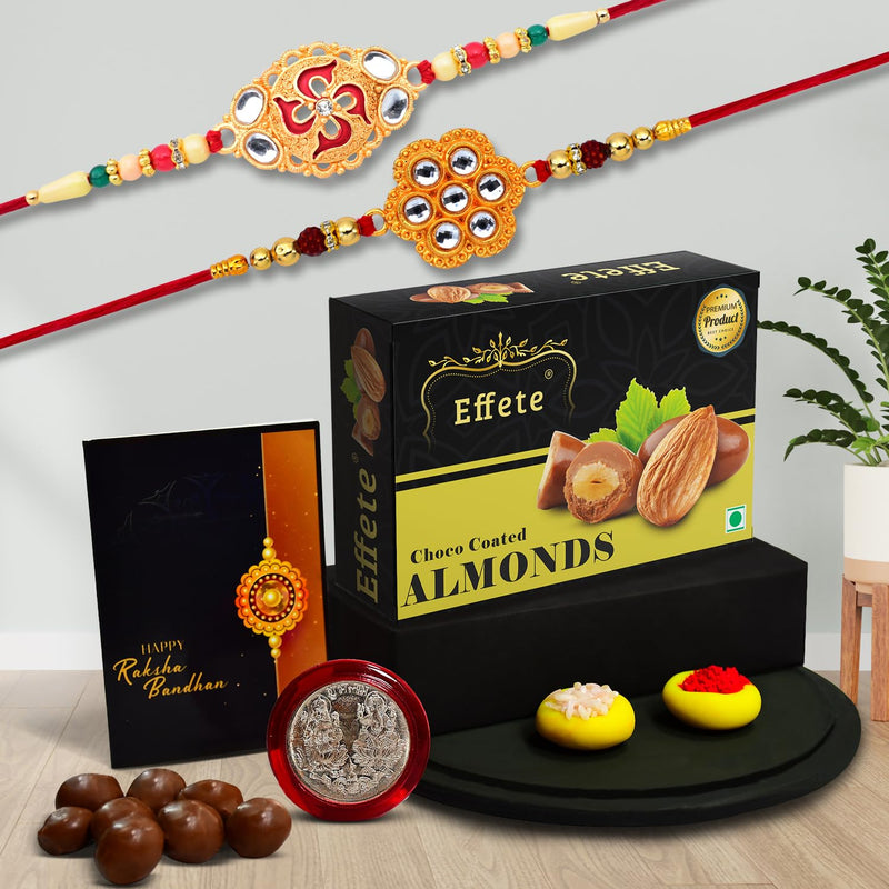 (K2_528+531_ca32) Rakhi Combo With Chocolate Almonds 32gm Rakhi  Chocolate For Brother Fancy Rakhis For Men Stylish Rakhi With Gift Rakhi Combo Set Of 2 Chocolate