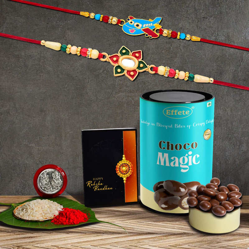 Rakhi (K2_267+271_cm)  Chocolate Magic  Rakhi Combo With Card And Chocolate  Chocolates Gift  Rakhi  Chocolate For Brother  Rakhi With Gift  Set Of 2 Rakhi