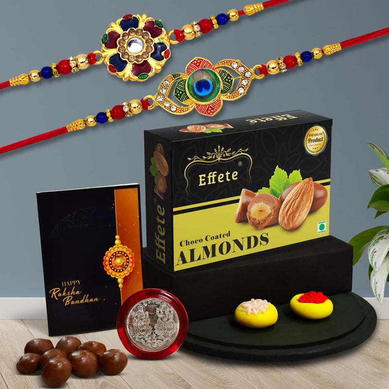 Rakhi (K2_549+550_ca32)  Chocolate Almonds 32gm Rakhi Combo With Card And Chocolate Chocolates Gift Pack Rakhi  Chocolate For Brother Rakhi With Gift Set Of 2 Rakhi