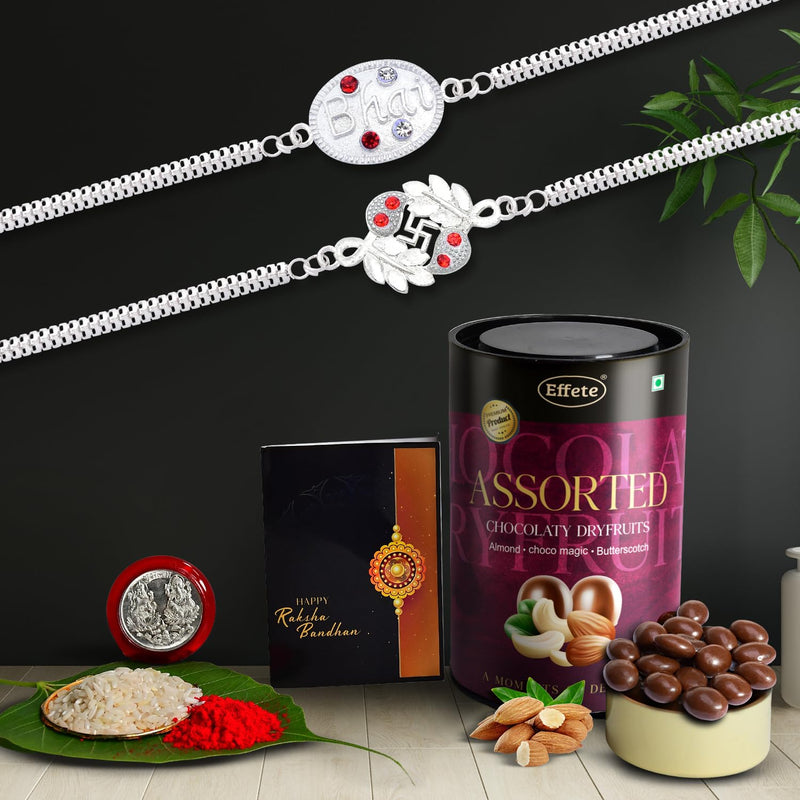 Rakhi (K2_a44+a45_as)  Assorted Chocolate Dryfruits 96gm Rakhi For Brother With Gift  Fancy Rakhis For Men Stylish Rakhi Combo For Brother  Set Of 2 Rakhi  Chocolate