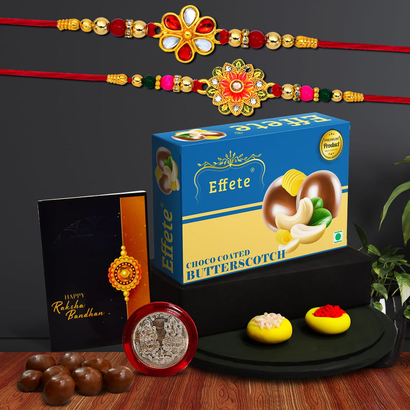 Rakhi (K2_322+323_bs32)  Chocolate Butter Scotch 32gm Rakhi For Brother With Gift  Fancy Rakhis For Men Stylish Rakhi Combo For Brother  Set Of 2 Rakhi  Chocolate