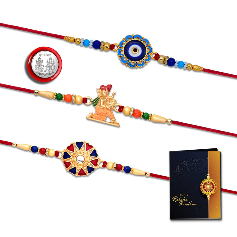 Unisex-adult Vibrant Rakhi Set With Multicolor Designs And Ganesha Pack Of 3 Designer Rakhis For Brothers Best Rakhi Combo For Brothers Attractive Rakhi Set Of 3 - Perfect For Siblings