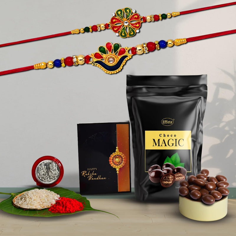 Rakhi (K2_304+313_sm)  Choco Magic (Pouch) Rakhi For Brother With Gift  Rakhi With Chocolate Rakhi Combo For Brother  Set Of 2 Rakhi  Chocolate
