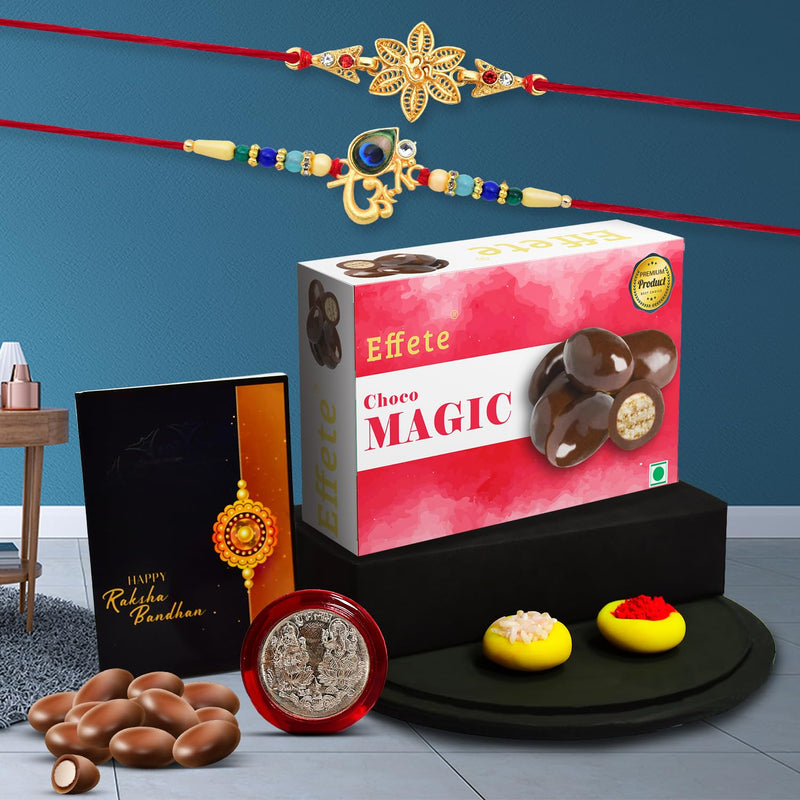 Rakhi (K2_433+438_cm32)  Chocolate Magic 32gm Rakhi Combo With Card And Chocolate Chocolates Gift Pack Rakhi  Chocolate For Brother Rakhi With Gift Set Of 2 Rakhi