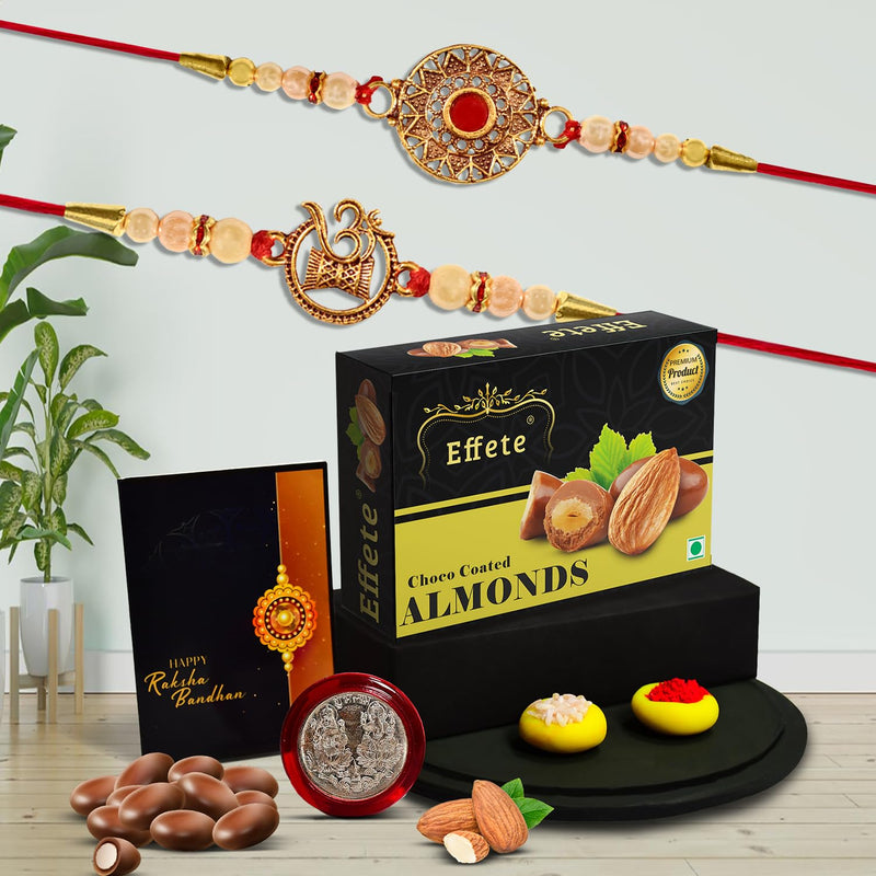 (K2_271+272_ca32) Rakhi Combo With Chocolate Almonds 32gm Rakhi  Chocolate For Brother Fancy Rakhis For Men Stylish Rakhi With Gift Rakhi Combo Set Of 2 Chocolate