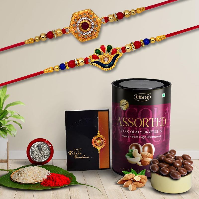 (K2_313+314_as) Rakhi Combo With Assorted Chocolate Dryfruits 96gm Rakhi For Brother With Gift  Chocolate Gift Pack Rakhi With Chocolate Gift Hemper  Fancy Rakhi For Men  Set Of 2