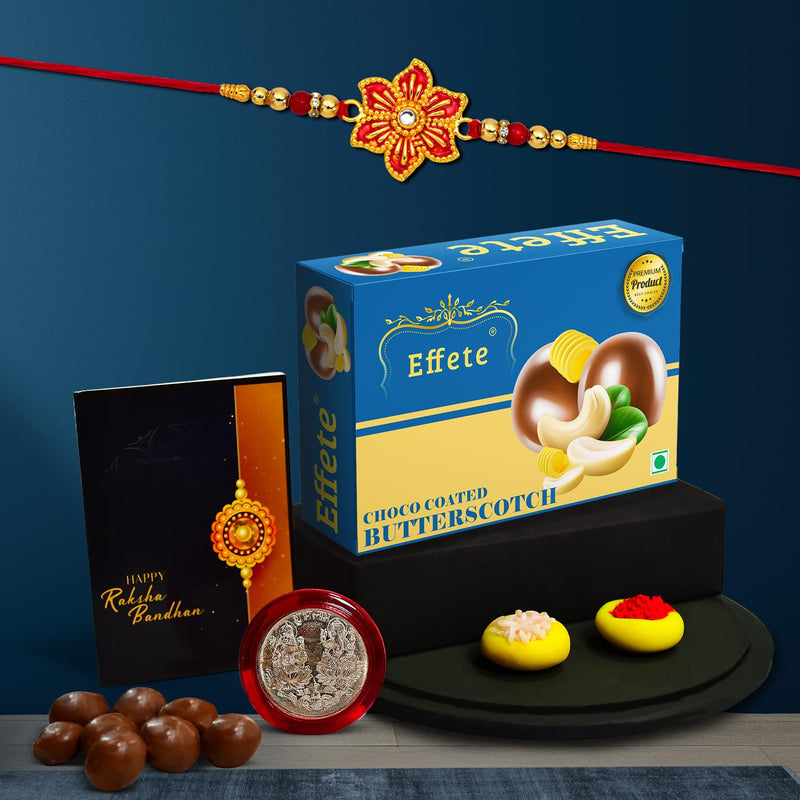 (K1_522_bs32) Rakhi Combo With Chocolate Butter Scotch 32gm Rakhi For Brother With Gift Chocolate Gift Pack Rakhi With Chocolate Gift Hemper Fancy Rakhis For Men Set Of 1 Rakhi