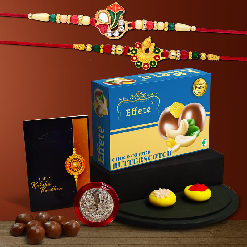Rakhi (K2_263+266_bs32)  Chocolate Butter Scotch 32gm Rakhi For Brother With Gift Rakhi With Chocolate Rakhi Combo For Brother Set Of 2 Rakhi Chocolate