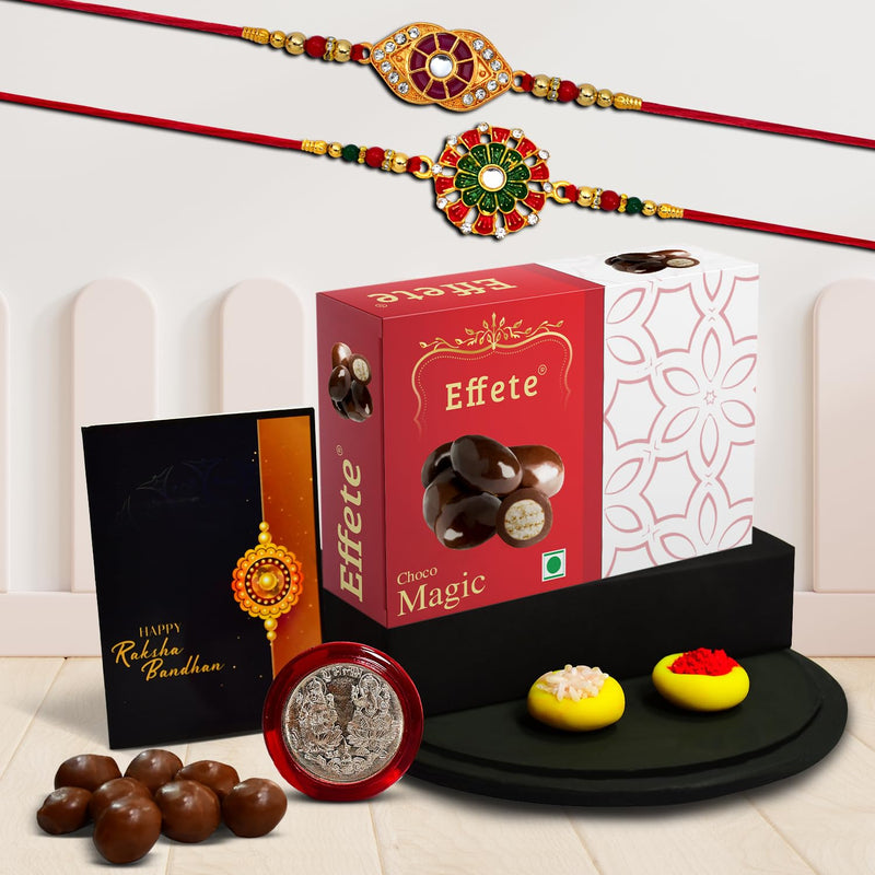 (K2_553+554_em32) Rakhi Combo With Chocolate Magic 32gm  Stylish Rakhi For Brother  Rakhi  Chocolate For Brother  Rakhi Brother  Rakhi With Gift  Handmade Rakhi  Set Of 2