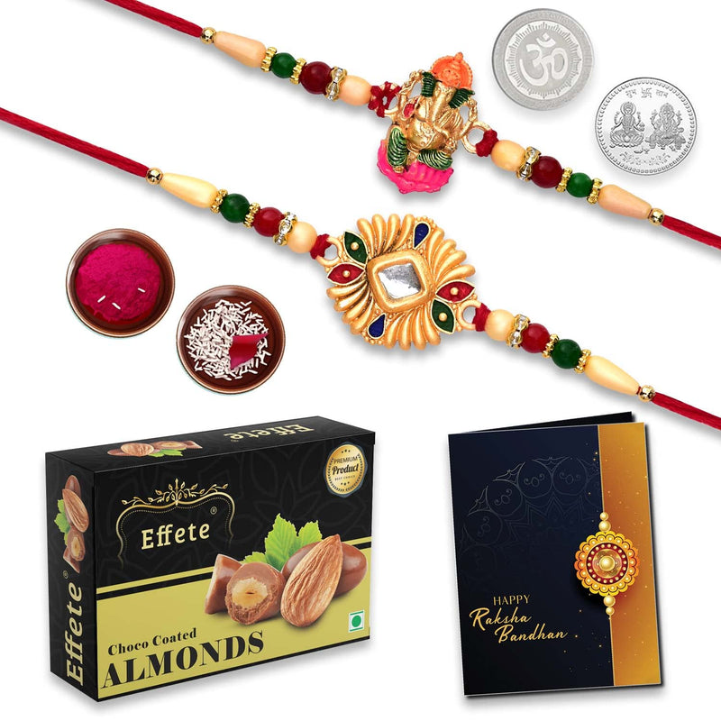 Rakhi (K2_267+268_ca32)  Chocolate Almonds 32gm Rakhi For Brother With Gift  Rakhi With Chocolate Rakhi Combo For Brother  Set Of 2 Rakhi  Chocolate