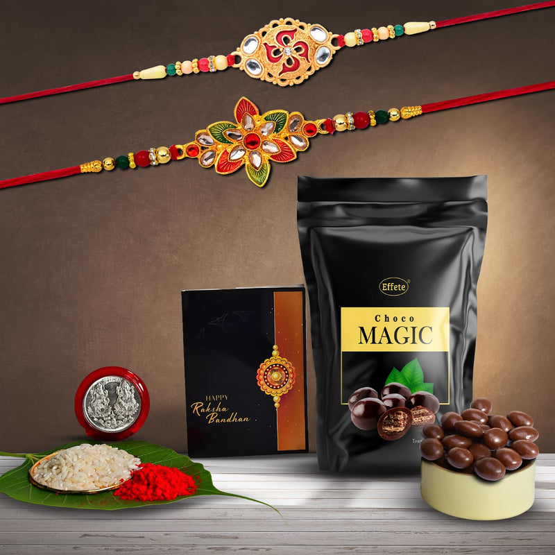 (K2_526+528_sm) Rakhi Combo With Choco Magic (Pouch) Rakhi  Chocolate For Brother Rakhi With Chocolate Rakhi With Gift Rakhi Combo Set Of 2 Rakhi Chocolate