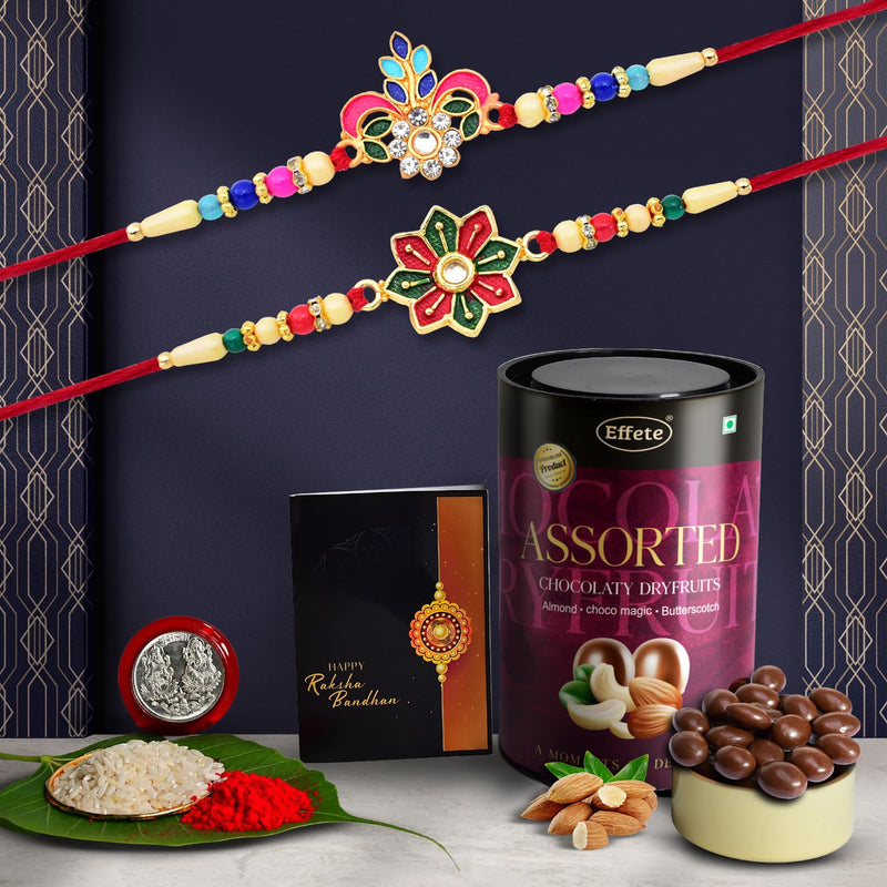 (K2_557+558_as) Rakhi With Assorted Chocolate Dryfruits 96gm Rakhi For Brother With Gift  Handmade Rakhi Rakhi Combo For Brother  Stylish Rakhi For Brother  Set Of 2 Rakhi