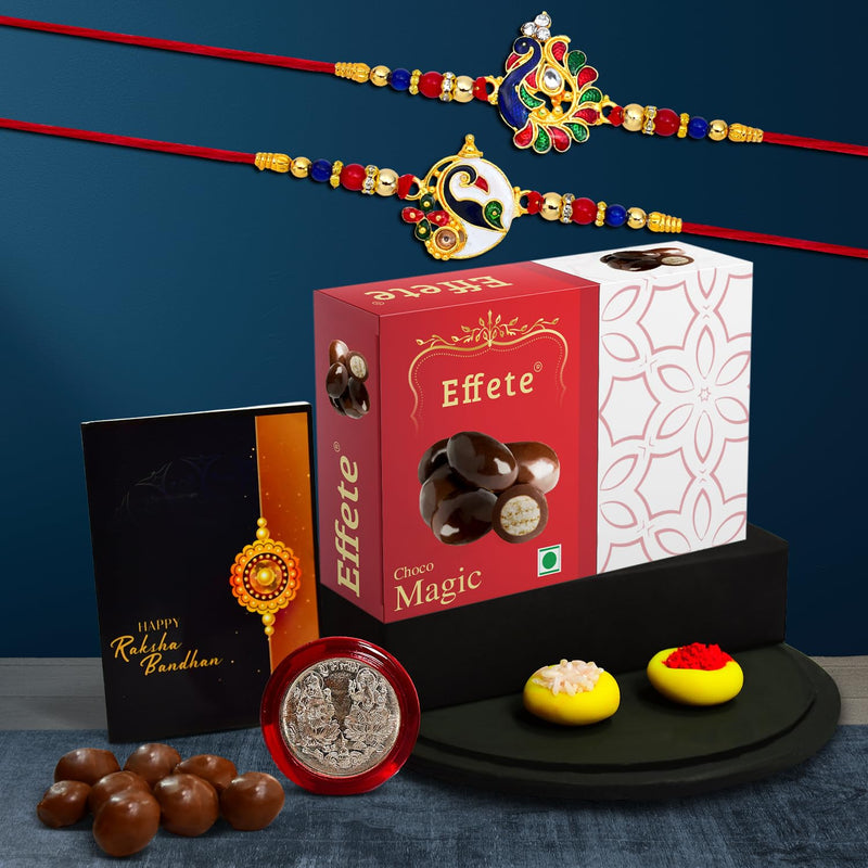 (K2_293+298_em32) Rakhi Combo With Chocolate Magic 32gm Rakhi For Brother With Gift Chocolate Gift Pack Rakhi With Chocolate Gift Hemper Fancy Rakhis For Men Set Of 2 Rakhi