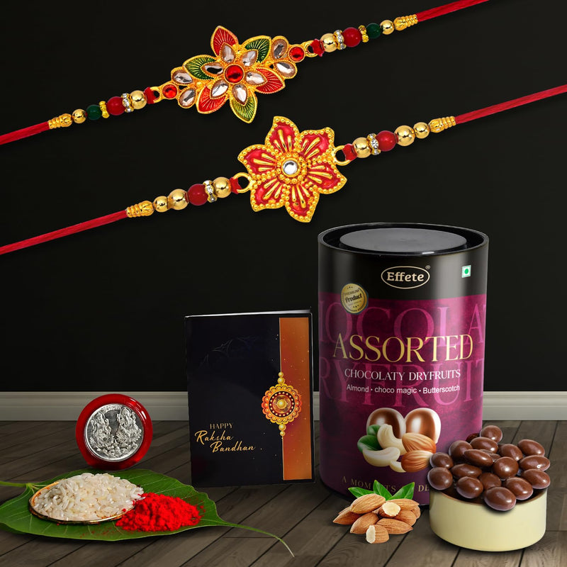 Rakhi (K2_522+526_as)  Assorted Chocolate Dryfruits 96gm Rakhi For Brother With Gift Rakhi With Chocolate Rakhi Combo For Brother Set Of 2 Rakhi Chocolate