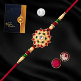 Single Designer Floral Rakhi For Brother  Includes Silver Coin Roli Chawal  Greeting Card