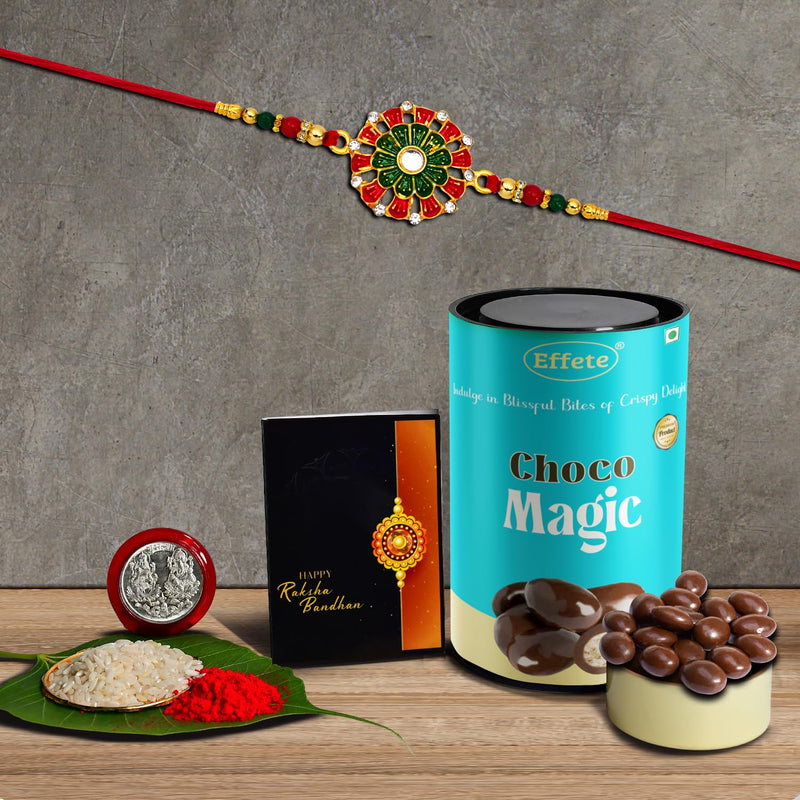 Rakhi For Brother Set Of 1 With Silver Color Pooja Coin (K1_553_cm)