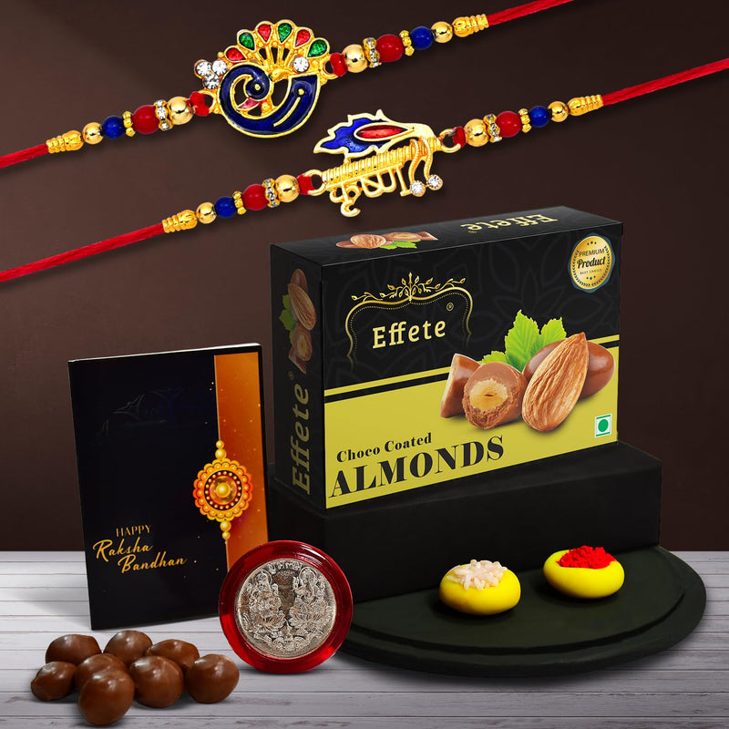 (K2_320+321_ca32) Rakhi With Chocolate Almonds 32gm Rakhi For Brother With Gift  Handmade Rakhi Rakhi Combo For Brother  Stylish Rakhi For Brother  Set Of 2 Rakhi