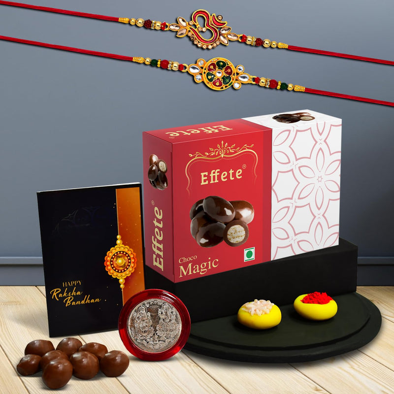 Rakshabandhan Om Rakhi For Brother  Floral Design Rakhi  Set Of 2 With Chocolate Magic 32gm (K2_551+552_em32)