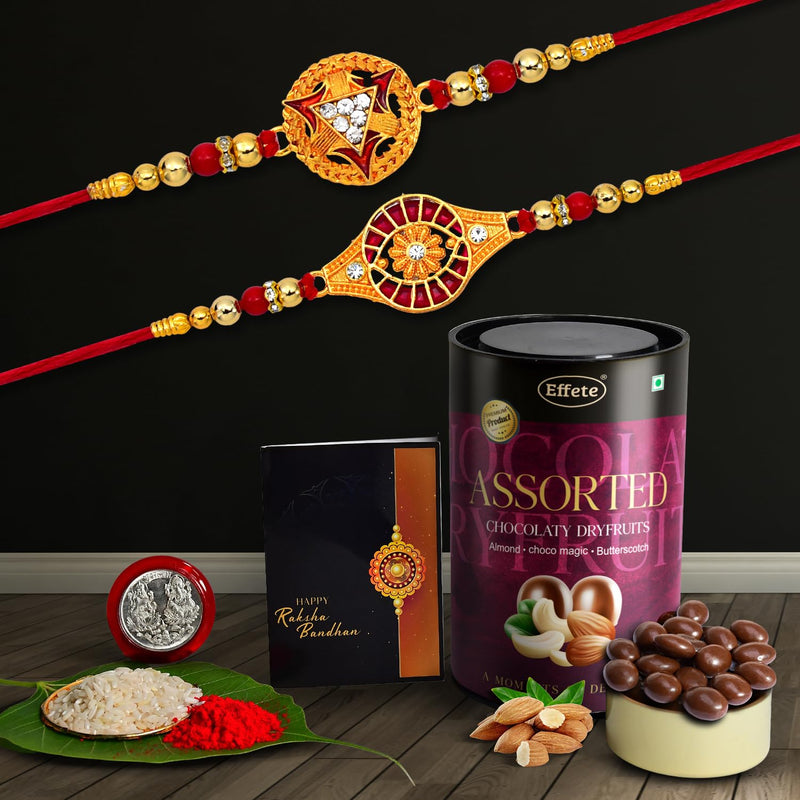 (K2_324+325_as) Rakhi With Assorted Chocolate Dryfruits 96gm Rakhi For Brother With Gift  Handmade Rakhi Rakhi Combo For Brother  Stylish Rakhi For Brother  Set Of 2 Rakhi
